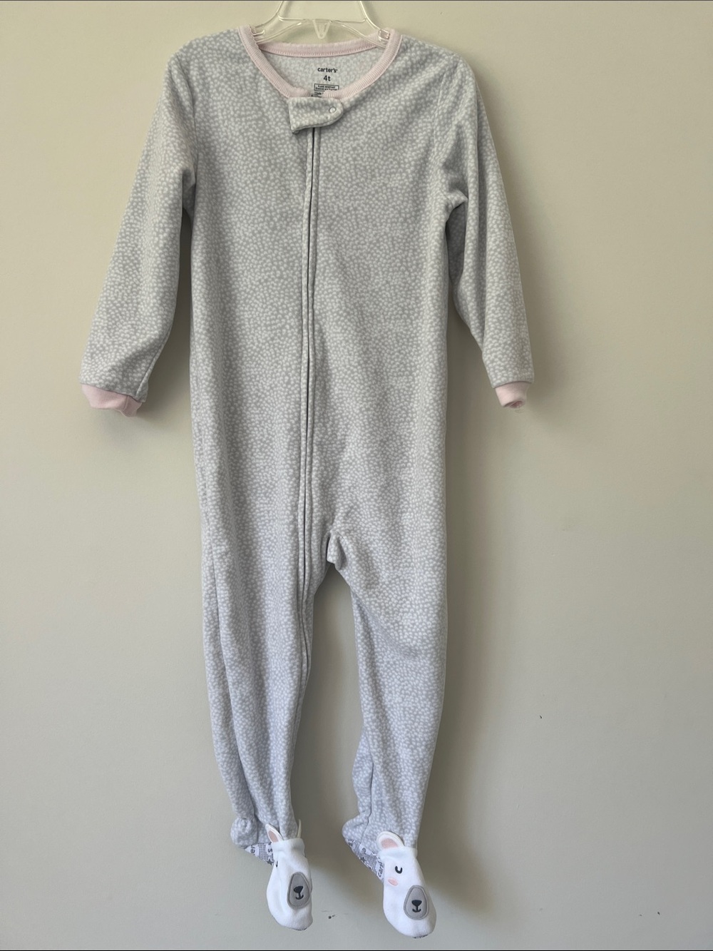 Carter's Light Gray Plush Footed One-Piece with Pink Accents
